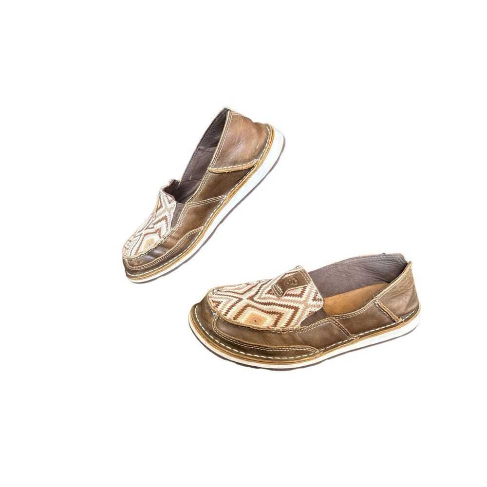Ariat Cruiser Brown Leather Slip On Shoes Geometric Print Women’s Size